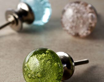 Boutons de tiroir en verre vert cristallin : quincaillerie décorative pour armoire