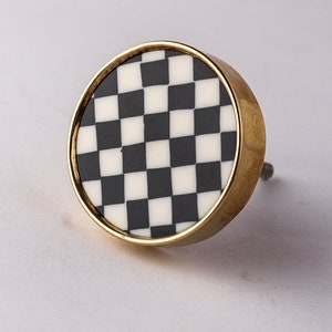 Round Black and White Checkered Resin Drawer Knobs  (Sold in Sets)