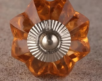 Antique Floral Orange Glass Door Knob: Vintage Cabinet Hardware