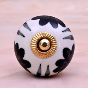 Handmade Ceramic Kitchen Cabinet Knob: Round Shape Black and White Color Design