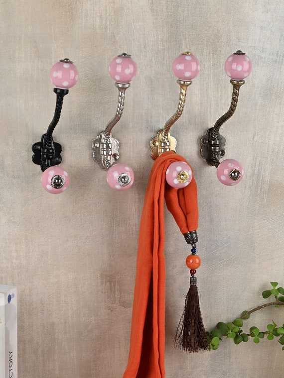 Pink Decorative Handmade Glass Wall Hook Vintage Wall Hooks Coat