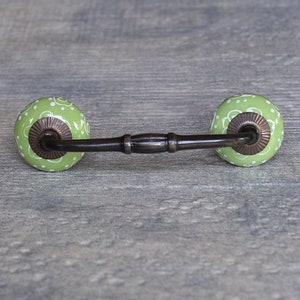 Kitchen Handle Set White Embossed Design on Green Base Drawer Pulls for Cabinets & Furniture Hardware