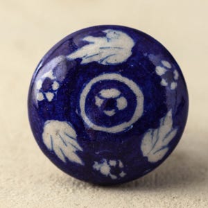 Ceramic Cabinet Knob Set - Handmade Blue Floral Porcelain Drawer Pulls for Kitchen & Bathroom Cabinets