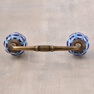 Blue and Turquoise Ceramic Cabinet Pulls Set - Handmade Kitchen Drawer Handles, Decorative Rustic Hardware, Unique Painted Ceramic Knobs