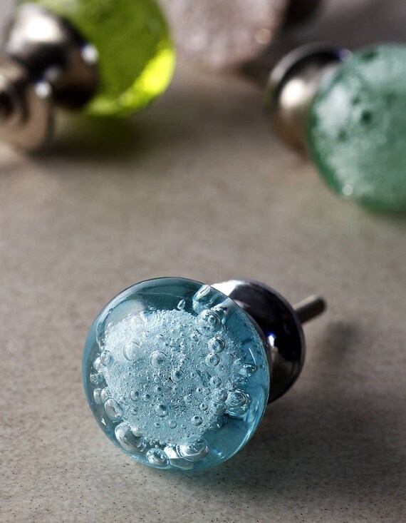 Crystal Turquoise Bubble Kitchen Cabinet Knob Sold In Sets Etsy