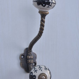Black & White Handmade Decorative Ceramic  Hanger |Vintage Wall Hook| Metal Wall Hooks | Furniture Hardware Hooks |Bath Hooks