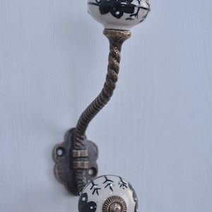 Black and White Handmade Ceramic Wall Hook - Vintage Decorative Metal Hanger for Bath & Furniture Hardware