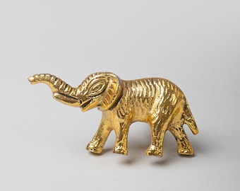 Cast Iron Elephant Cabinet Knob - Brass Animal Drawer Pull