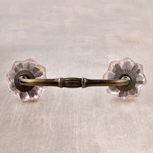 Light Pink Crystal Door Pulls - Flowered Glass Cabinet Hardware, Decorative Drawer Handles (Sold in Sets )