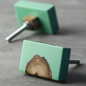 Ornamental Sea Green Rectangle Shape Wood Resin Knob (Sold in Sets)