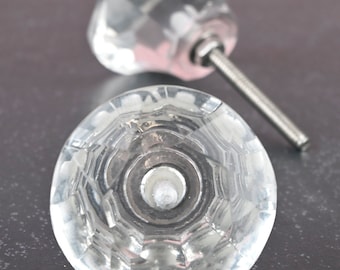 Vintage Glass Crystal Door Drawer Knob (Sold in Sets)