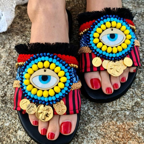 Greek leather Sandals/evileye/genuine leather/bohemian/colorful Sandals hotsell slides/ethnic shoes/handmade Sandals/women shoes/boho Sandals/gypsy