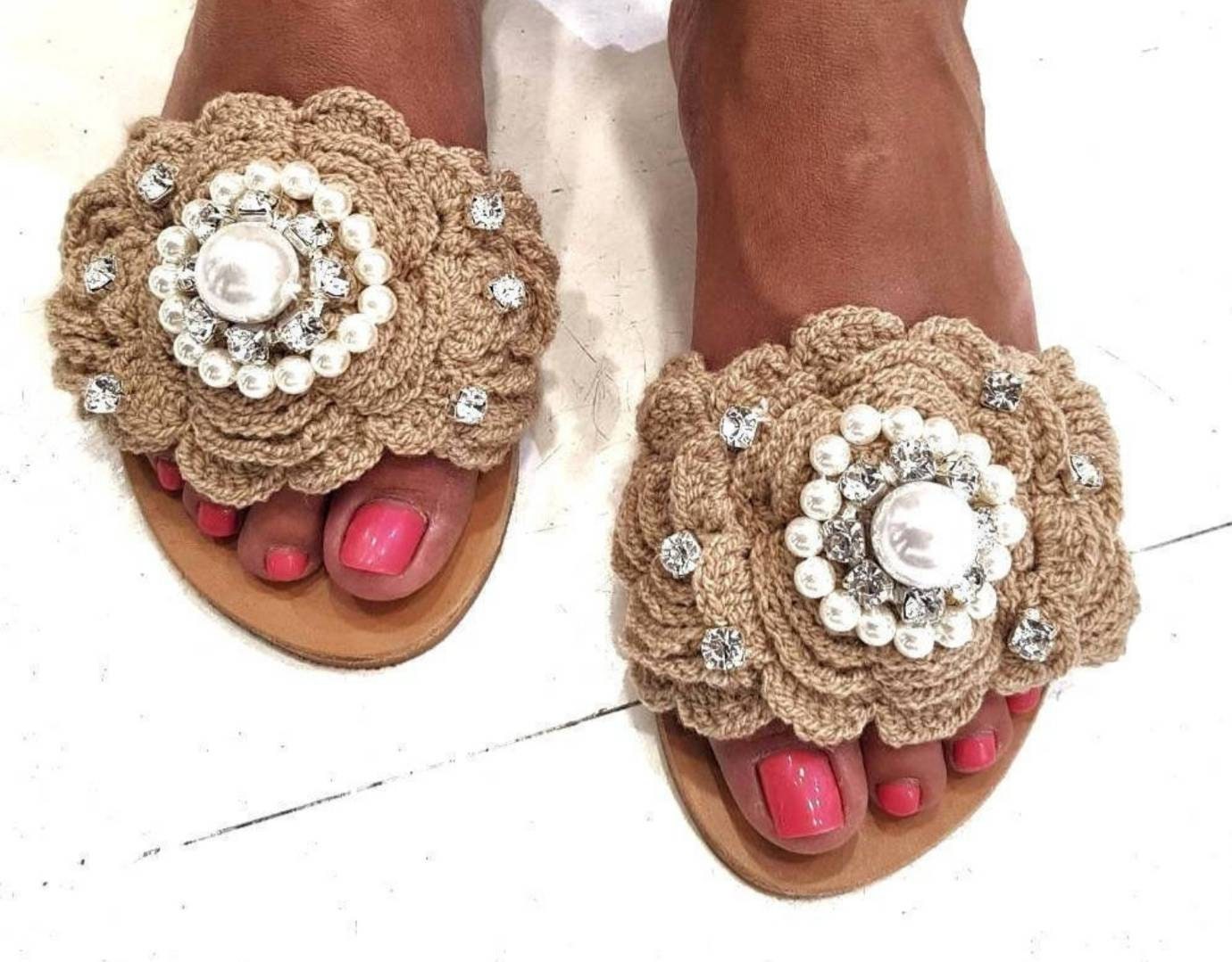 greek sandals handmade slides crochet pearl slides sandals wedding slides