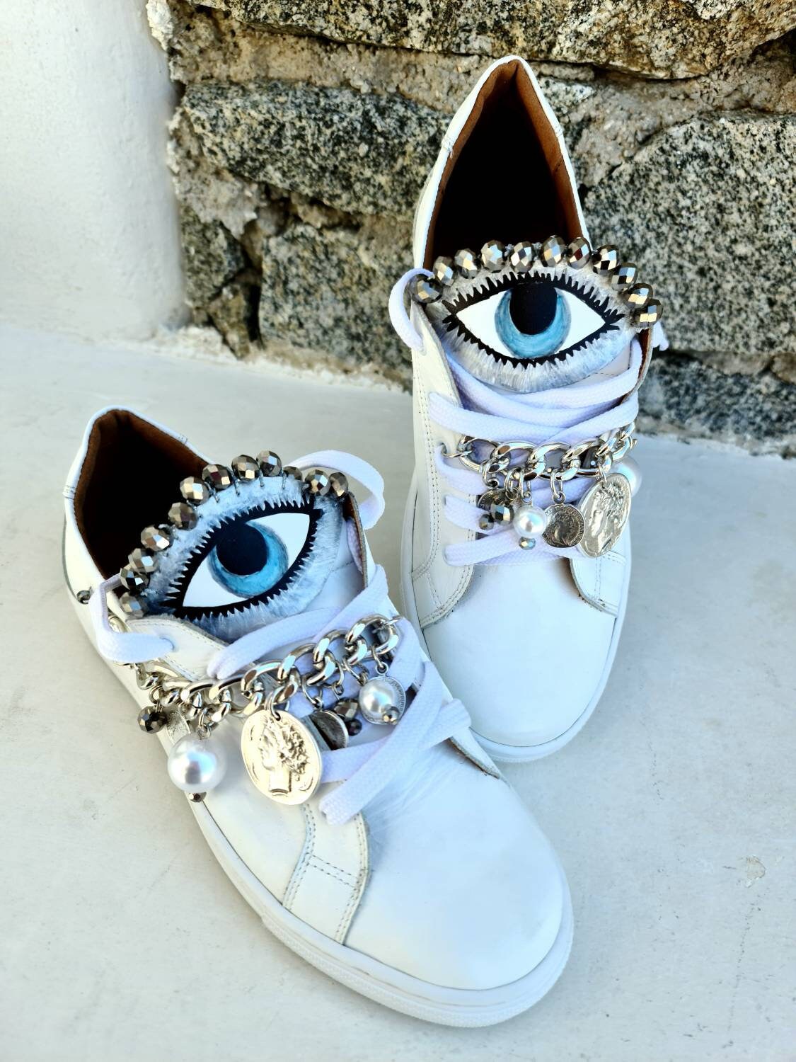 Evil eye shoes/evil eyes sneakers/handmade shoes/women Etsy