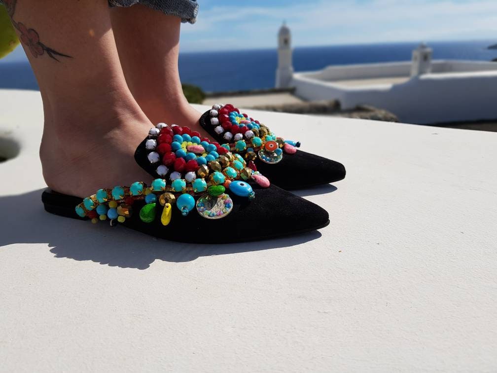 colorful mules shoes