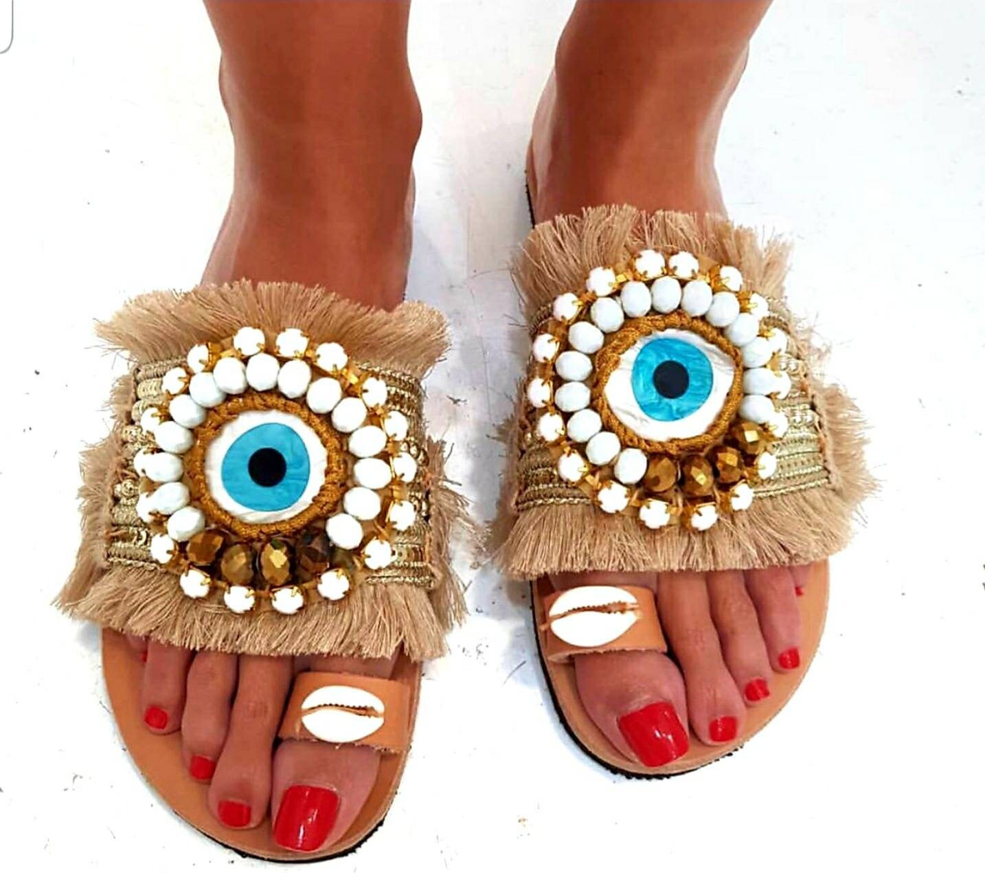 sandals with fringe and beads