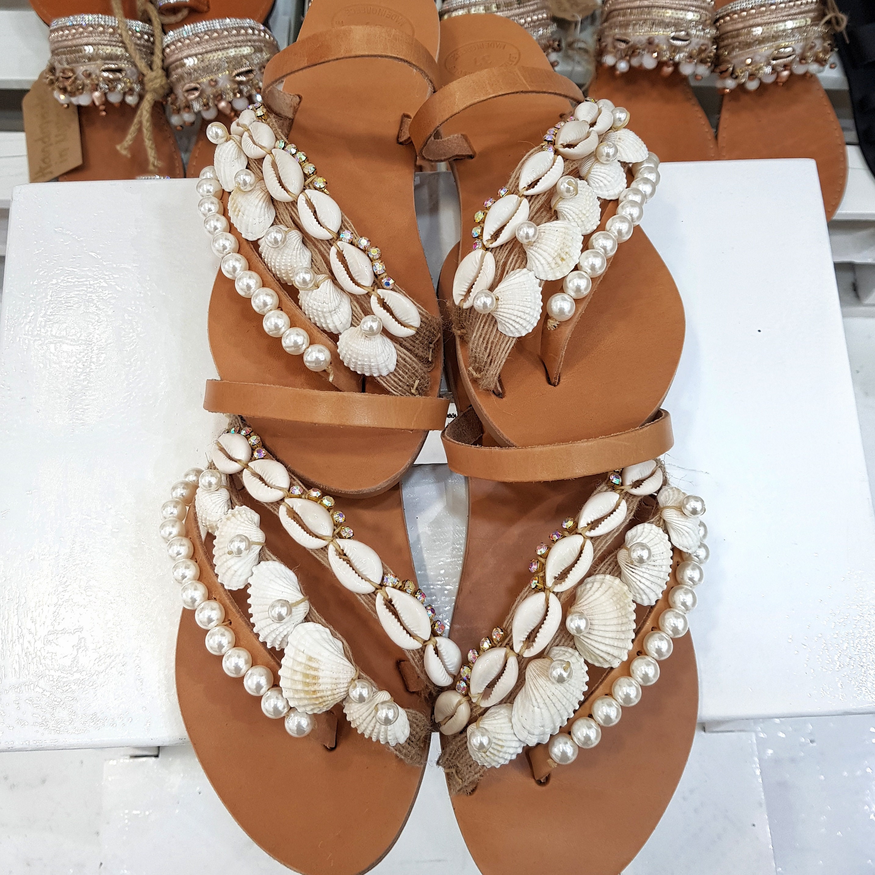 gladiator sandals with pearls