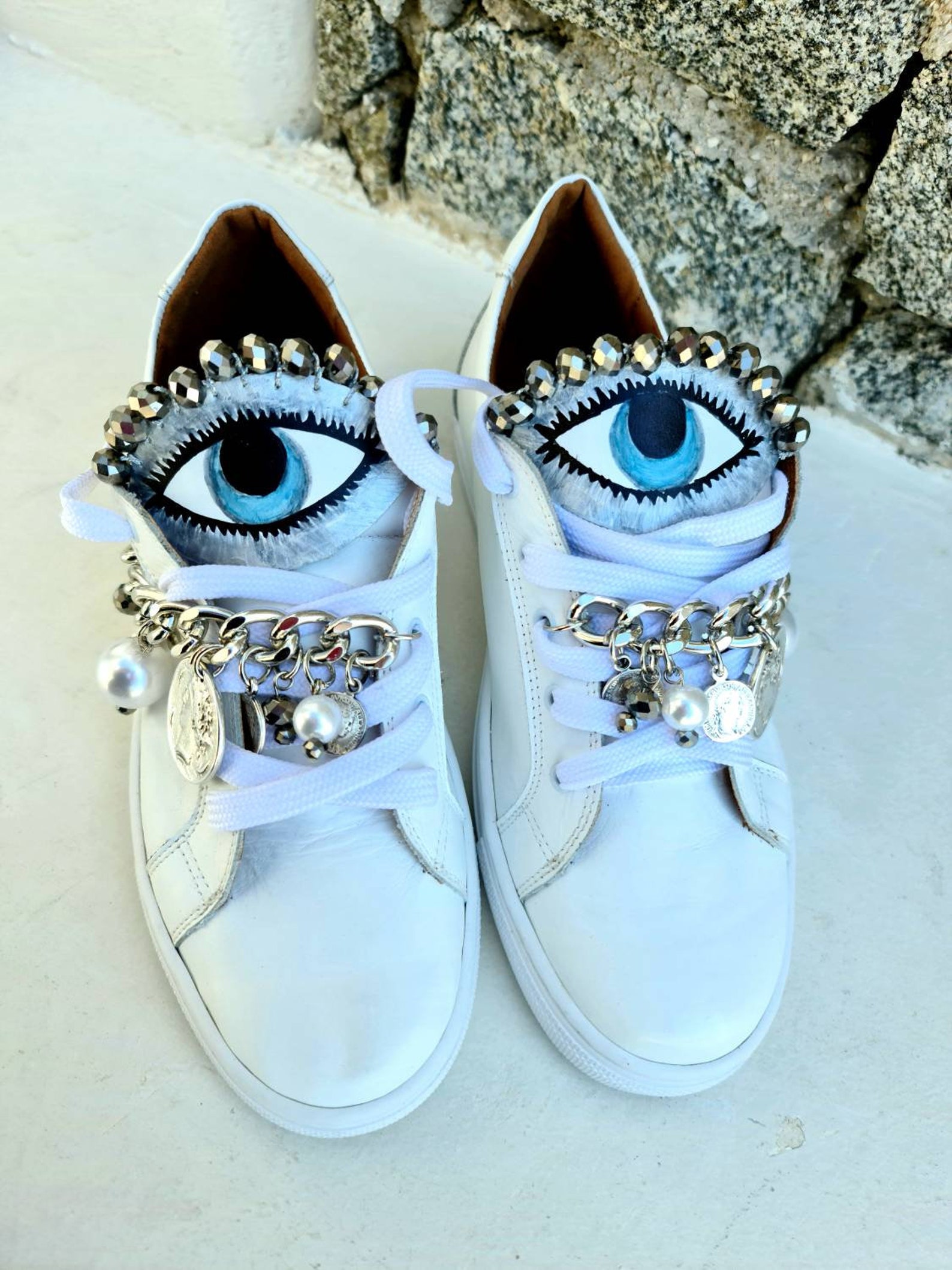 Evil eye shoes/evil eyes sneakers/handmade shoes/women Etsy