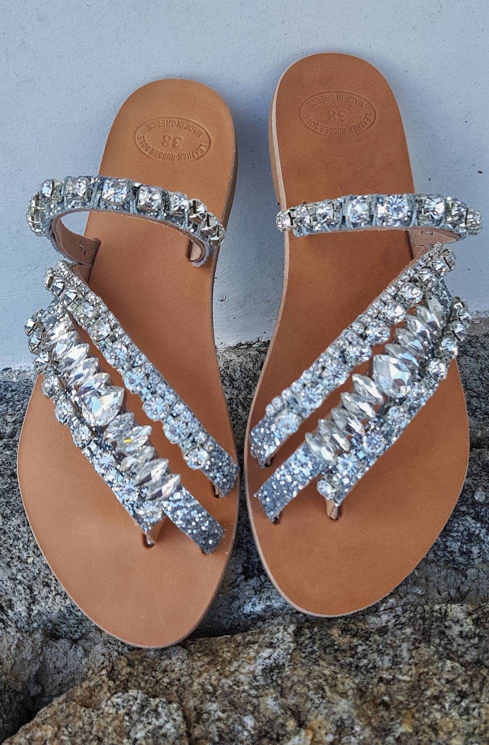 Greek sandals  crystals rhinestones sandals  gladiator 