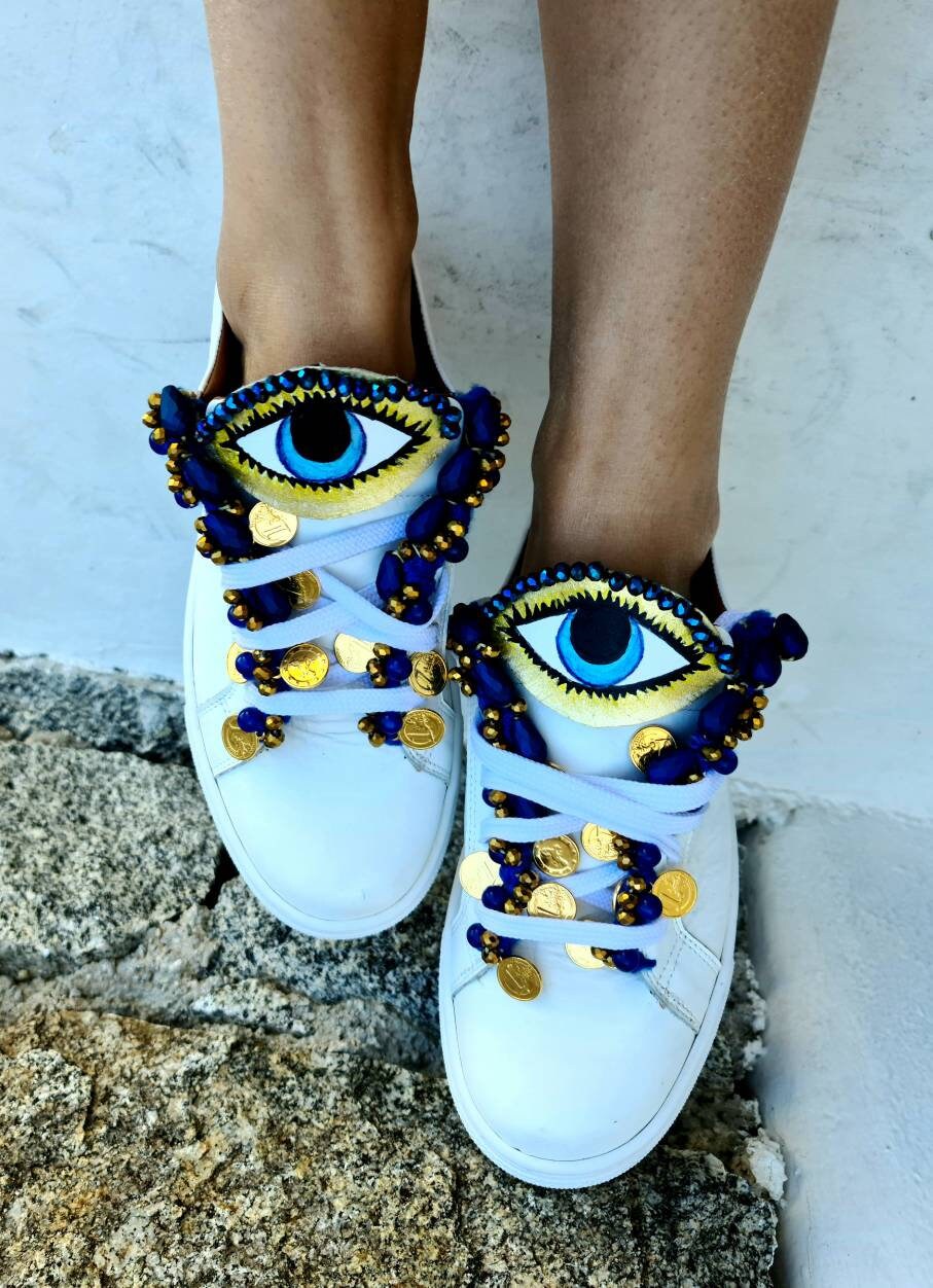 Evil Eye Shoes/evil Eyes Sneakers/handmade Etsy