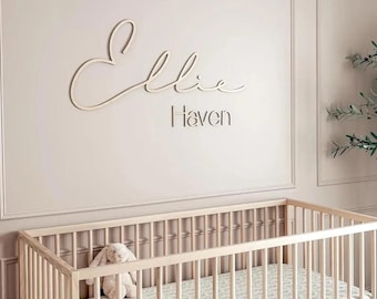 Letrero con nombre doble personalizado / Decoración de pared para habitación infantil en MDF