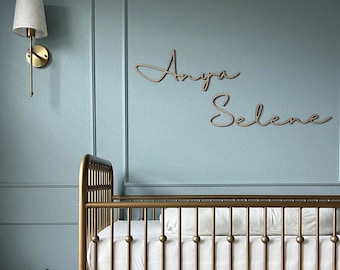 Letrero con nombre doble personalizado: decoración de pared para habitación infantil, MDF o abedul cortado con láser