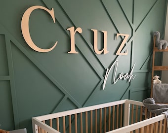 Letrero personalizado con doble nombre recortado para decoración de guardería, regalo para bebé