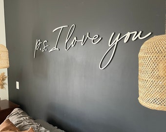 P.s I love you wall decor master bedroom sign | Word cut out | Romantic bedroom wall decor | Above bed sign | Bedroom decor