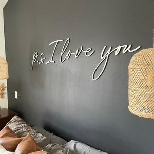 P.s I love you wall decor master bedroom sign | Word cut out | Romantic bedroom wall decor | Above bed sign | Bedroom decor