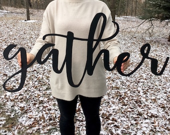 Gather cutout sign | Gather sign | Gather word cut out | Farmhouse decor | Laser cut word sign | Kitchen decor | Dining room decor