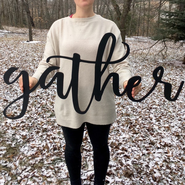 Gather cutout sign | Gather sign | Gather word cut out | Farmhouse decor | Laser cut word sign | Kitchen decor | Dining room decor