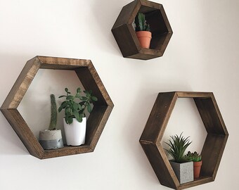 3 étagères hexagone | Floating Tablettes | Wall Decor | Usine de tablettes | Nid d’abeilles étagères | Cubby étagères | Hexagone étagère | Succulent plateau