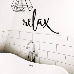 Relax word cutout Bathroom wall decor Relax wood sign Bathroom cut out Modern farmhouse decor Bathroom decor image 1