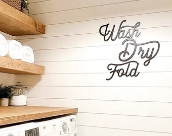 Wash, Dry, Fold word Cutouts | Laundry room sign | Farmhouse decor | Laser cut word sign
