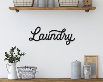 Laundry Room Wood Cutout Sign: Retro Font, Farmhouse Decor
