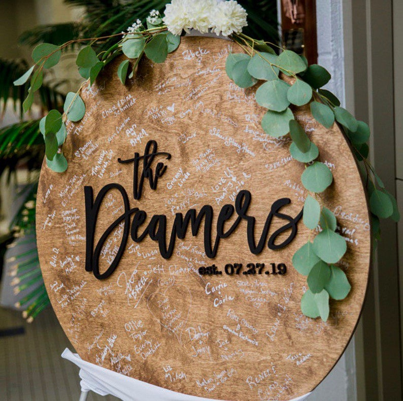 Rustic wedding guestbook sign Large round wedding guestbook sign zdjęcie 7