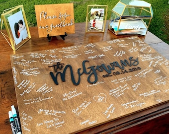 Libro de invitados de boda personalizado alternativo / Letrero de madera con apellido