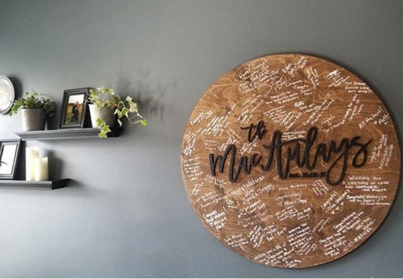 Rustic wedding guestbook sign Large round wedding guestbook sign image 4