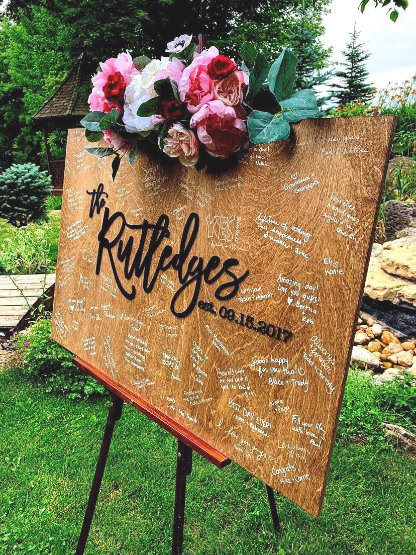 Personalized Wedding Guest Book Alternative | Last Name Wood Sign