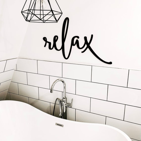 Relax Wood Word Cutout: Modern Farmhouse Bathroom Wall Decor