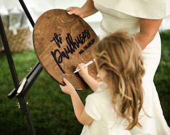 Round Wood Wedding Guest Book Alternative | Family Name Sign