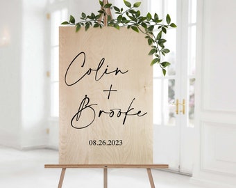 Letrero de bienvenida de boda de madera moderno con letras 3D