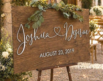 Personalized wedding welcome sign with names and date | Wooden wedding sign | Wedding entrance welcome sign