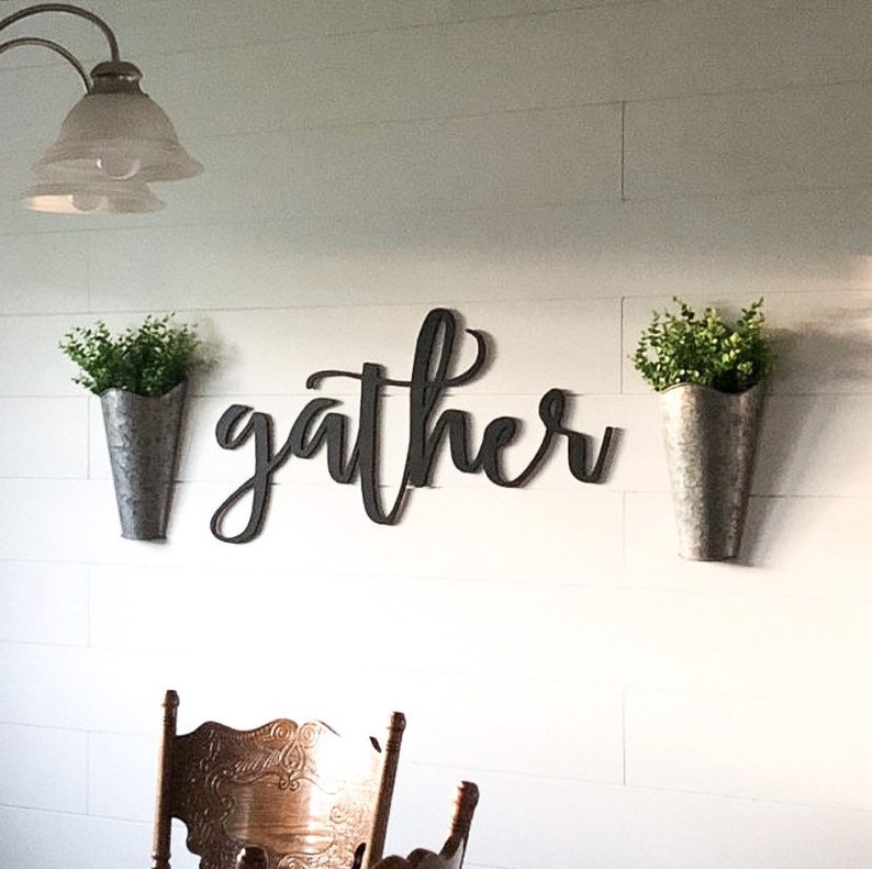 Gather cutout sign Gather sign Gather word cut out Farmhouse decor Laser cut word sign Kitchen decor Dining room decor image 4