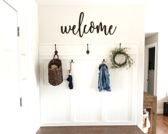 Welcome word cutout | Welcome sign | Farmhouse decor | Laser cut word sign | Welcome wood cut out