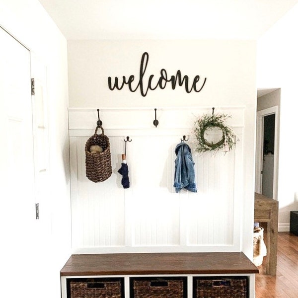 Welcome word cutout | Welcome sign | Farmhouse decor | Laser cut word sign | Welcome wood cut out