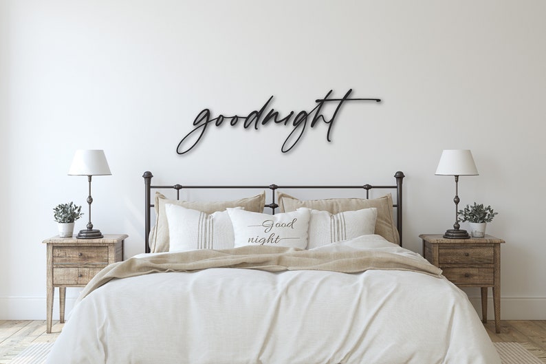Goodnight cutout master bedroom sign | Word cut out | Romantic bedroom wall decor | Above bed sign | Bedroom decor