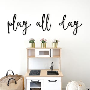 Play all day word cutout | Playroom decor sign | Kids room wall decor | Laser cut out word sign