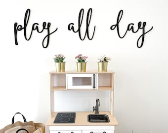 Recorte de madera "Juega todo el día": Decoración de pared para la sala de juegos de los niños