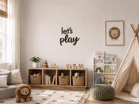 Let's Play Wood Cutout: Playroom Wall Decor Sign